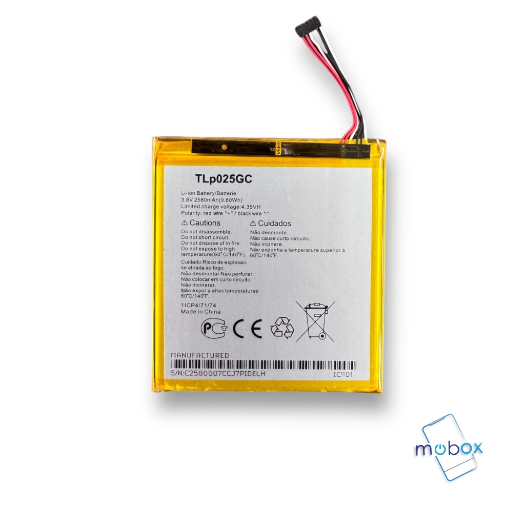 Батерия за таблет TLp025GC / Alcatel One Touch Pixi 4 7.0 9003X, Pixi 4 6.0 8050D, Pixi 4 7.0 8063/ 2580mAh / Оригинал