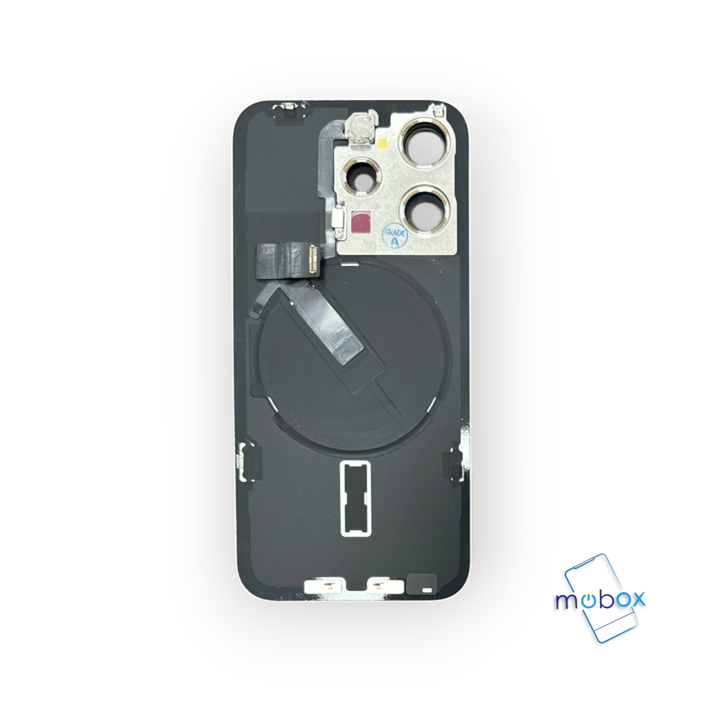 Оригинален заден капак за Apple iPhone 15 Pro, White Titanium (Pulled A) / Оборудван със всички части, бобина, светкавица, микрофон